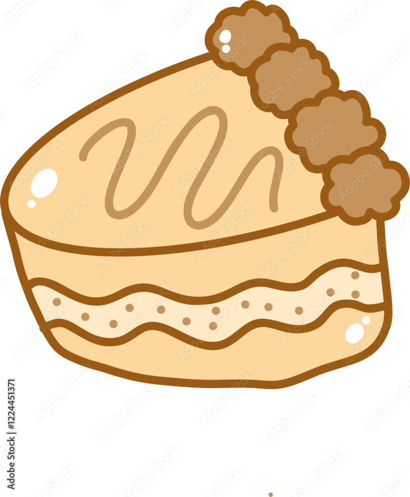 Cute cartoon cake slice doodle vector