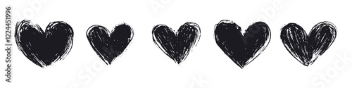 Set of black hearts, stylized hearts of different shapes on a white background. Hearts for Valentine's Day. Vector illustration. Love romance and wedding symbols