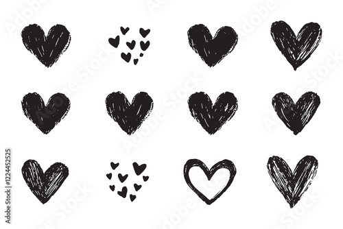 hand-drawn black line heart set, Valente Day.