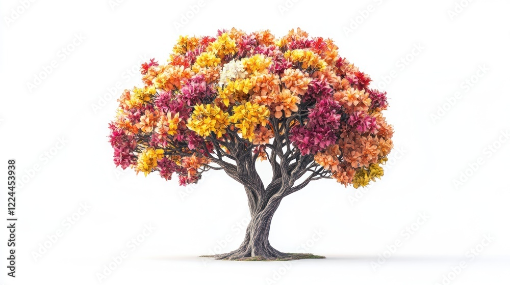 Fototapeta premium Colorful autumn tree isolated, white background, fall foliage, nature design