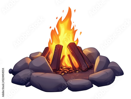 Isolated illustration of a campfire with rocks and wood
