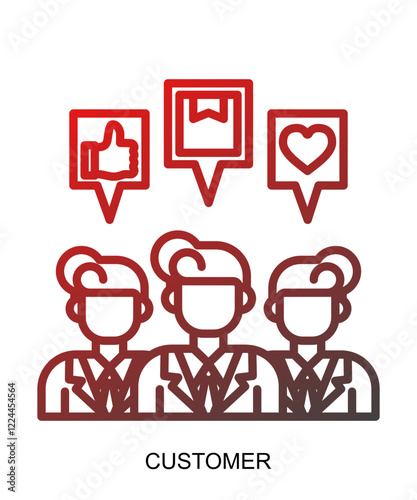 Product presentation icon with red gradient lines that show assertiveness and courage