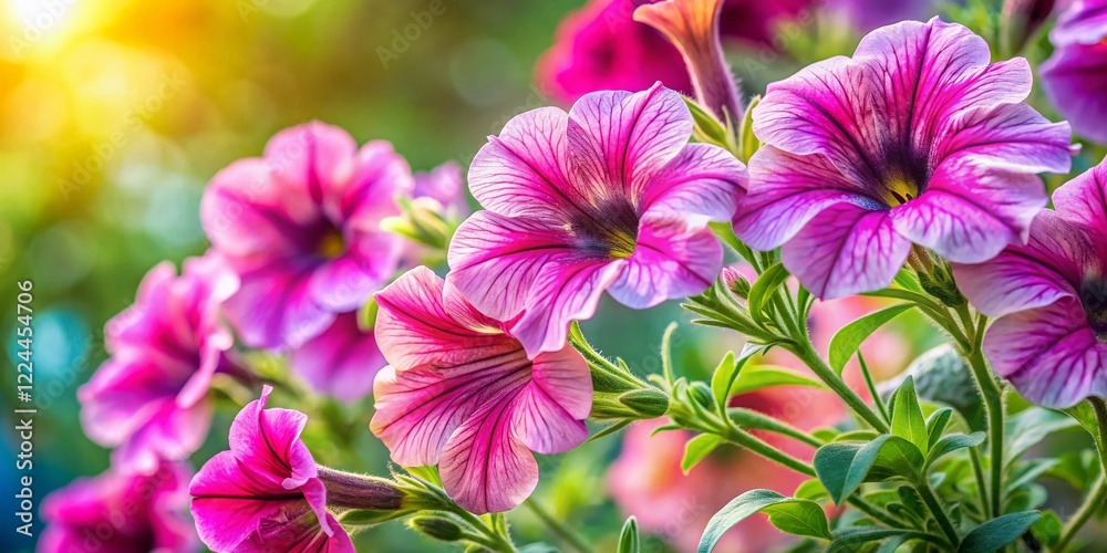 Blooming Multiflora Petunias Swaying Gently in a Breeze - Vibrant Petunia Flowers Blooming Multiflora Petunias Swaying Gently in a Breeze - Vibrant Petunia Flowers