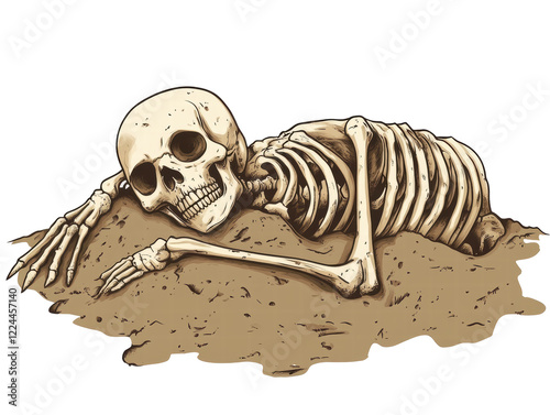 Isolated Skeleton laying down in the soil