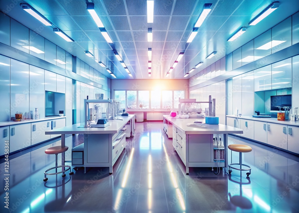 Fototapeta premium Blurred Futuristic Clean Lab: Minimalist Science Background
