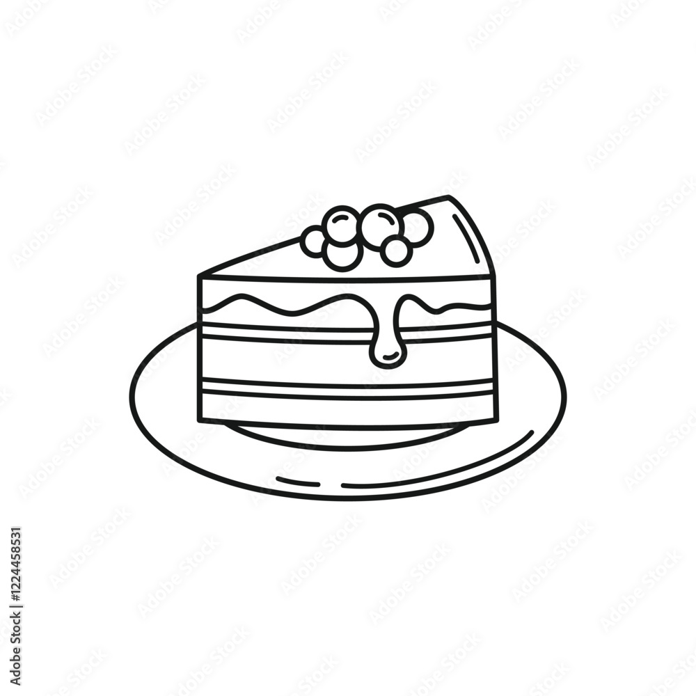 Hand Drawn Cake Slice with Bery Outline Illustration Hand Drawn Cake Slice with Bery Outline Illustration