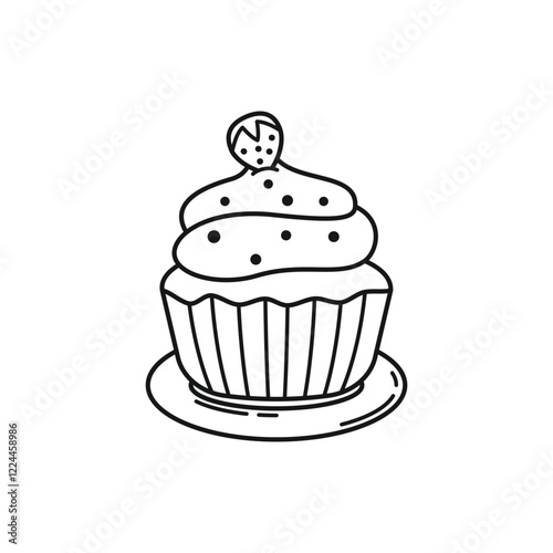 Cupcake with Frosting Outline Design