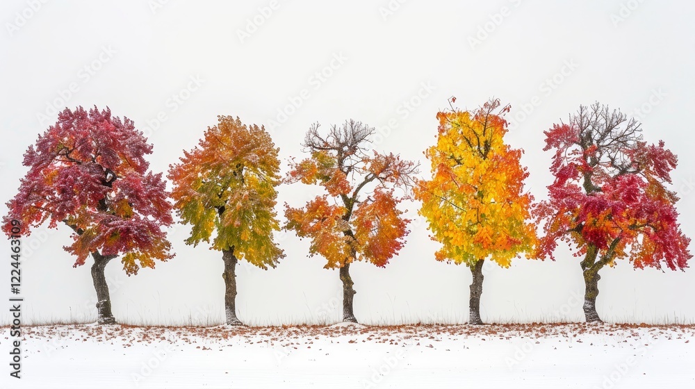 Naklejka premium Intricate botanical illustration of diverse trees, leaves, cones, and twigs on a white backdrop