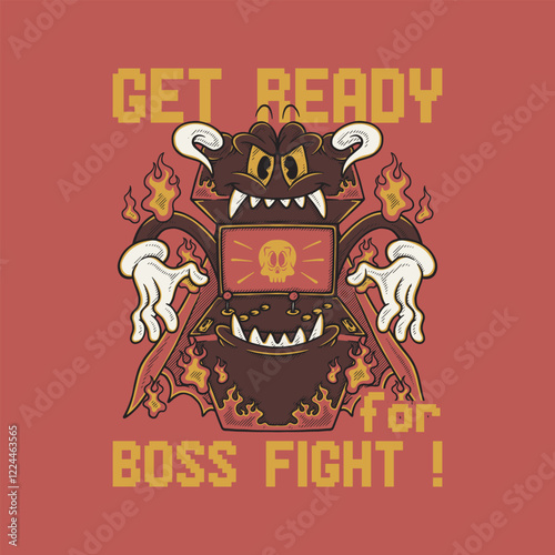 arcade game machine monster retro cartoon mascot