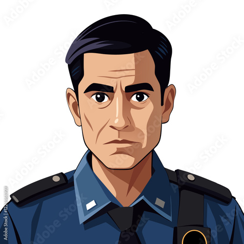 Policeman with serious face. Vector illustration in cartoon style.