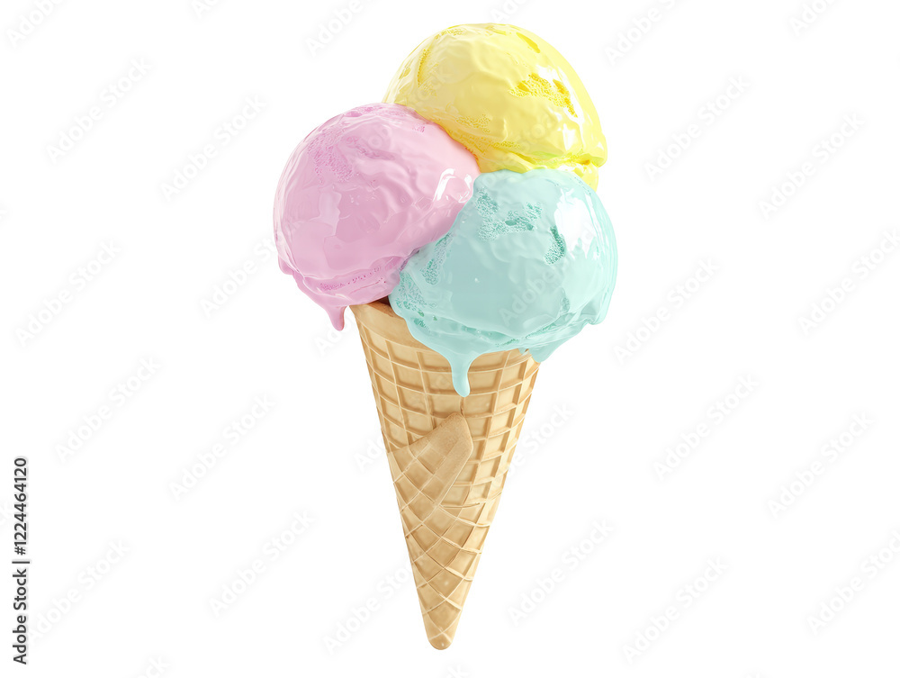 Isolated Ice Cream Cone with Three Scoops Isolated Ice Cream Cone with Three Scoops