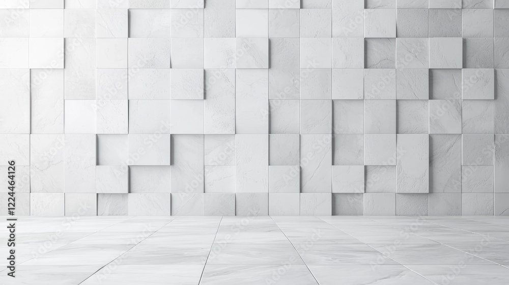 Fototapeta premium White cubic wall interior design, modern room, empty space, background