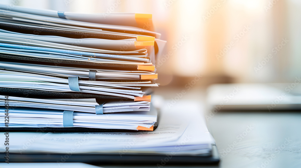Modern office desk with neatly arranged stack of documents, laptop, and stationery, symbolizing productivity and organization in a professional workspace.
Modern office desk with neatly arranged stack of documents, laptop, and stationery, symbolizing productivity and organization in a professional workspace.