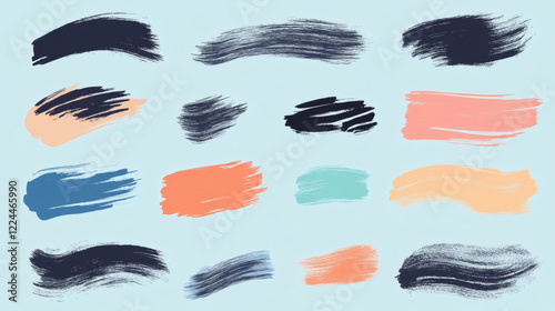 set of vector silhouettes of brush strokes on white background
