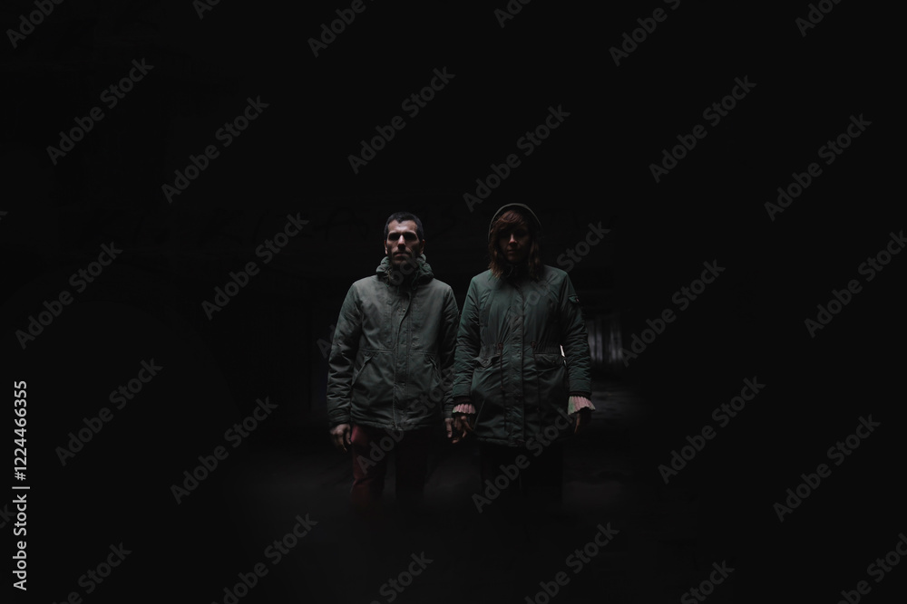 Portrait of a couple. Standing strong in the darkness concept. Portrait of a couple. Standing strong in the darkness concept.