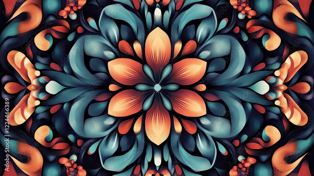 Abstract Floral Design with Teal and Orange Hues Abstract Floral Design with Teal and Orange Hues