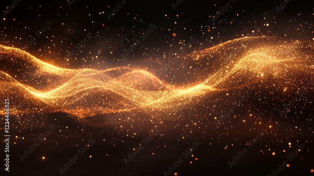 Fototapeta premium Abstract glowing particle background with tiny dots of light forming dynamic patterns on a dark canvas 