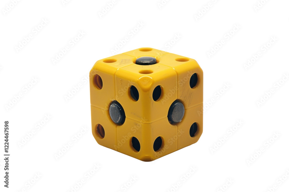 A vibrant yellow counting cube with colorful dots reflecting playful learning and creativity on a bright, clean surface isolated on transparent background A vibrant yellow counting cube with colorful dots reflecting playful learning and creativity on a bright, clean surface isolated on transparent background