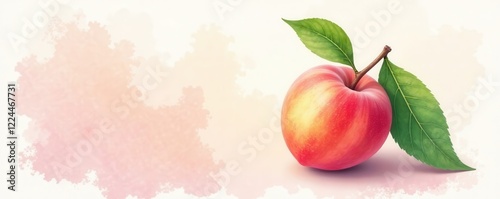 Single peach with leaf, delicate watercolor style , peach, art