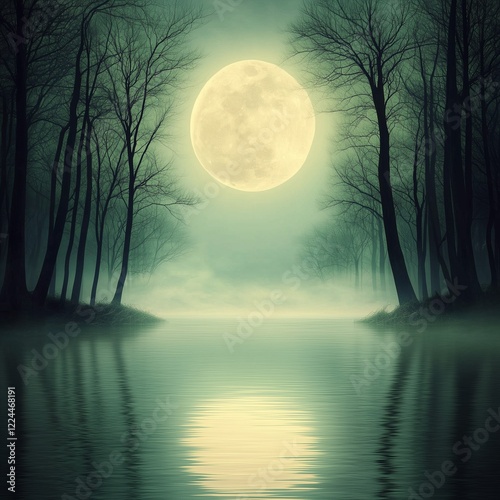 moon over the lake,generated ai