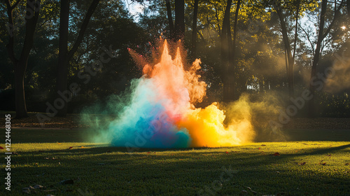 Holi Rainbow Powder Explosion Illuminated by Sunlight: A Spectacular Celebration of Colors and Joyful Unity photo