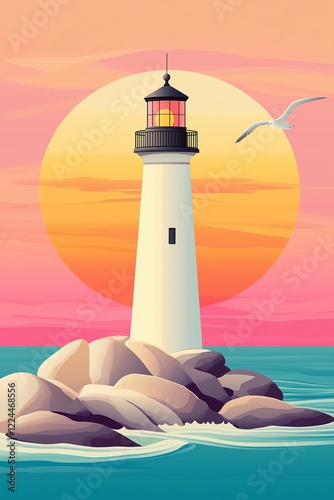 lighthouse at sunset, generated ai