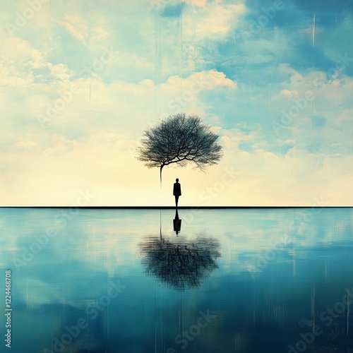 lonely tree in the fog, generated ai