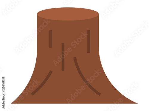 Central brown tree stump with visible bark lines on white background. Ideal for environmental themes, deforestation awareness, nature, forestry, and conservation projects. Clean, minimalist design
