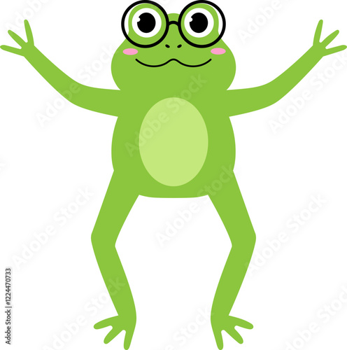 Smiling funny frog wearing eyeglasses stading cartoon illustration
