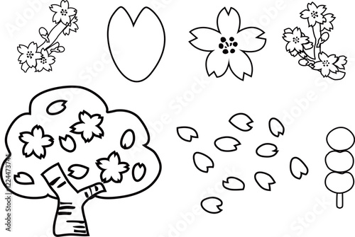 桜の白黒線画ベクターイラスト