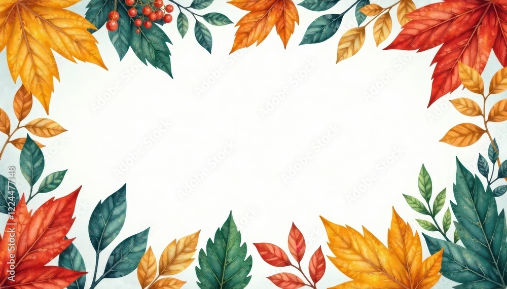 Watercolor painted leaves frame, refined serif font , font, nature Watercolor painted leaves frame, refined serif font , font, nature