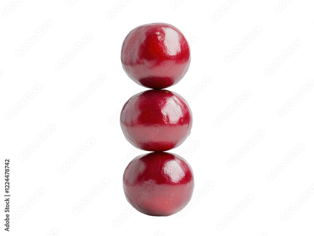Isolated Three Red Cherries Stacked Vertically Isolated Three Red Cherries Stacked Vertically