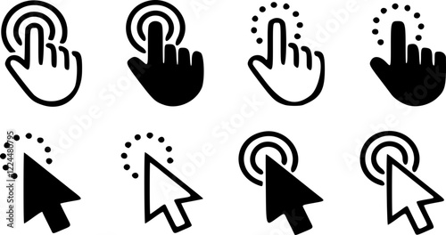 Computer mouse click cursor gray arrow icons set and loading icons. Cursor icon. Vector illustration. Mouse click cursor vector collection.