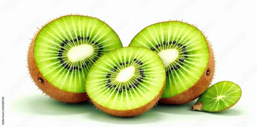 Fototapeta premium Watercolor kiwi fruit, sliced & whole Vibrant green hues, nature