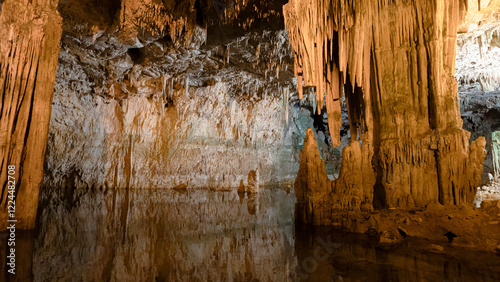 Stalactite cave on the island of Sardinia Neptune's Grotto, Italy photo