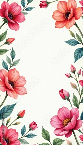 Delicate watercolor floral square repeat pattern, vintage, blossom