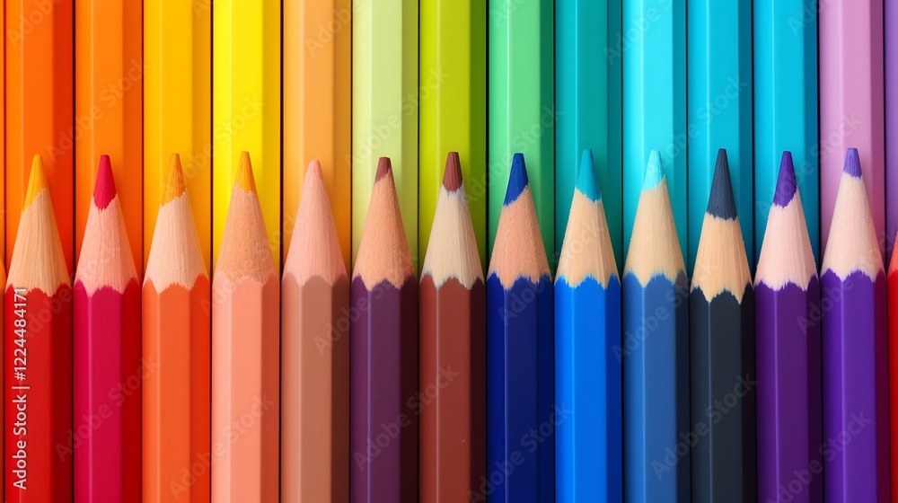 A set of vibrant colored pencils neatly arranged in a stunning rainbow gradient showcasing a visually captivating composition ideal for creative projects education and office settings A set of vibrant colored pencils neatly arranged in a stunning rainbow gradient showcasing a visually captivating composition ideal for creative projects education and office settings