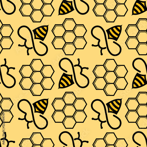 Seamless bee and honeycomb pattern. Vector illustration