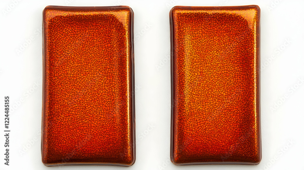 Fototapeta premium Two rectangular copper-colored tiles isolated on white background