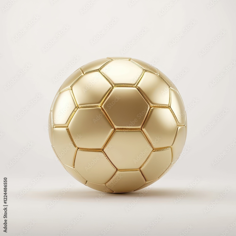 Fototapeta premium Golden Soccer Ball with Hexagonal Panels on White Background