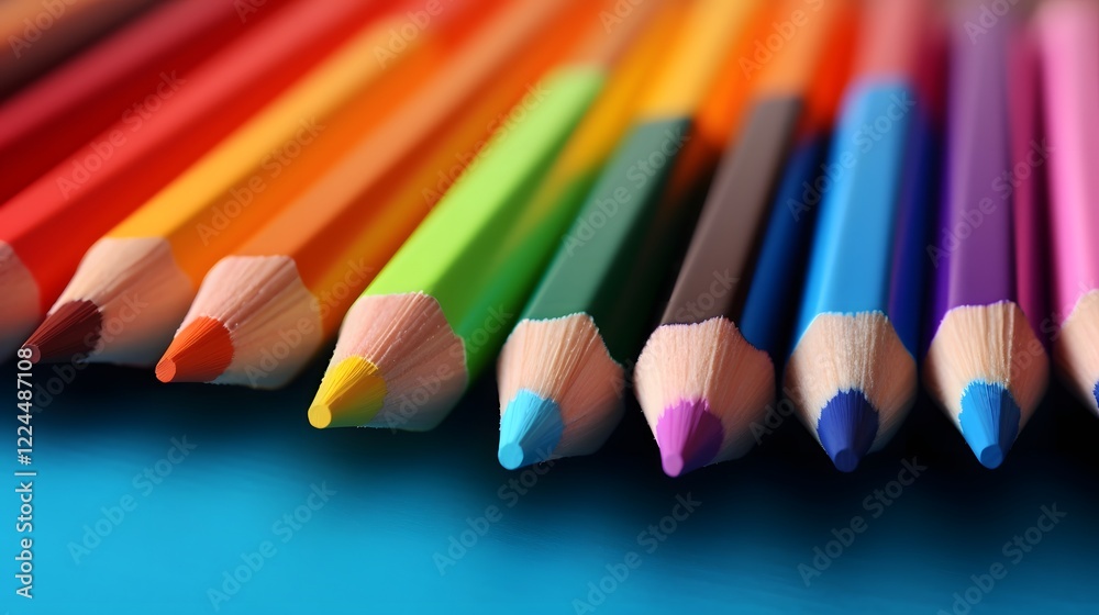 Vibrant array of colored pencils in a gradient shadow pattern placed on a wooden table in a 16 9 aspect This still life image showcases the creative tools and supplies used for drawing painting Vibrant array of colored pencils in a gradient shadow pattern placed on a wooden table in a 16 9 aspect This still life image showcases the creative tools and supplies used for drawing painting