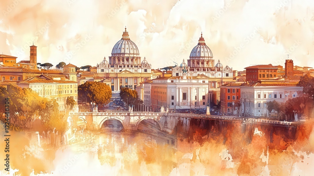 Fototapeta premium Watercolor painting of St. Peter's Basilica in Rome