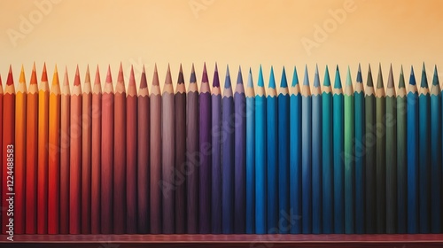 A row of colored pencils gradually fading from sharp to dull tips showcasing the creative process and the evolution of tools and supplies