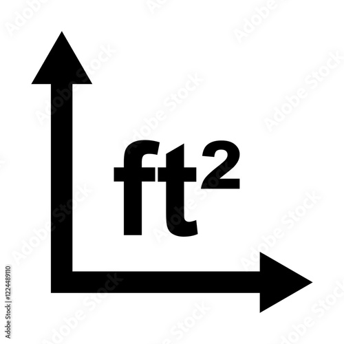 Area measurement icon, square foot symbol with arrows