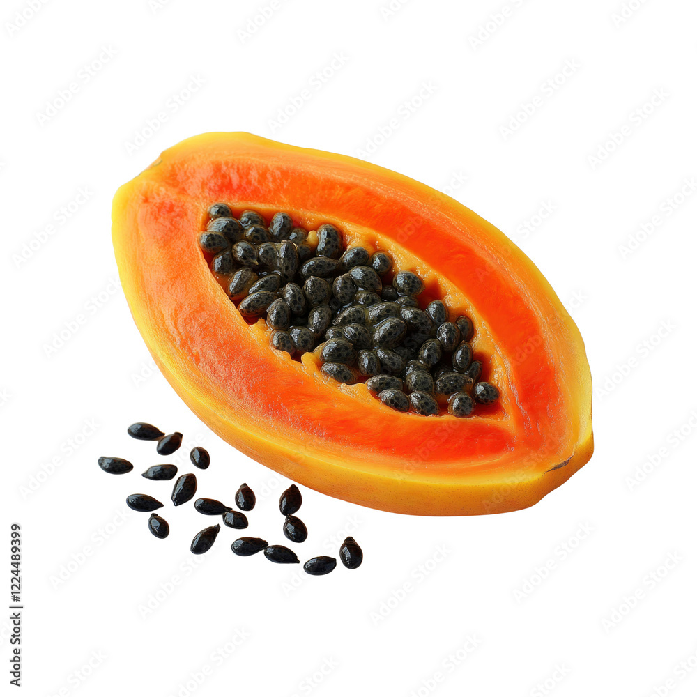 Halved Papaya with Seeds Isolated on Transparent Background Halved Papaya with Seeds Isolated on Transparent Background