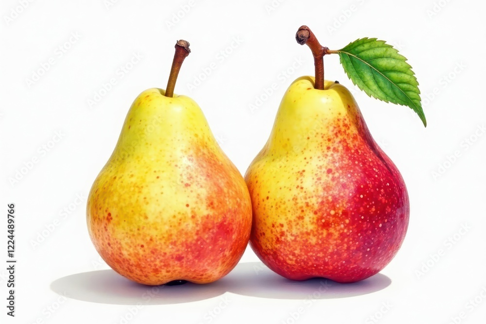 Two plump pears, soft watercolor hues, defined ink strokes , juicy, isolated Two plump pears, soft watercolor hues, defined ink strokes , juicy, isolated