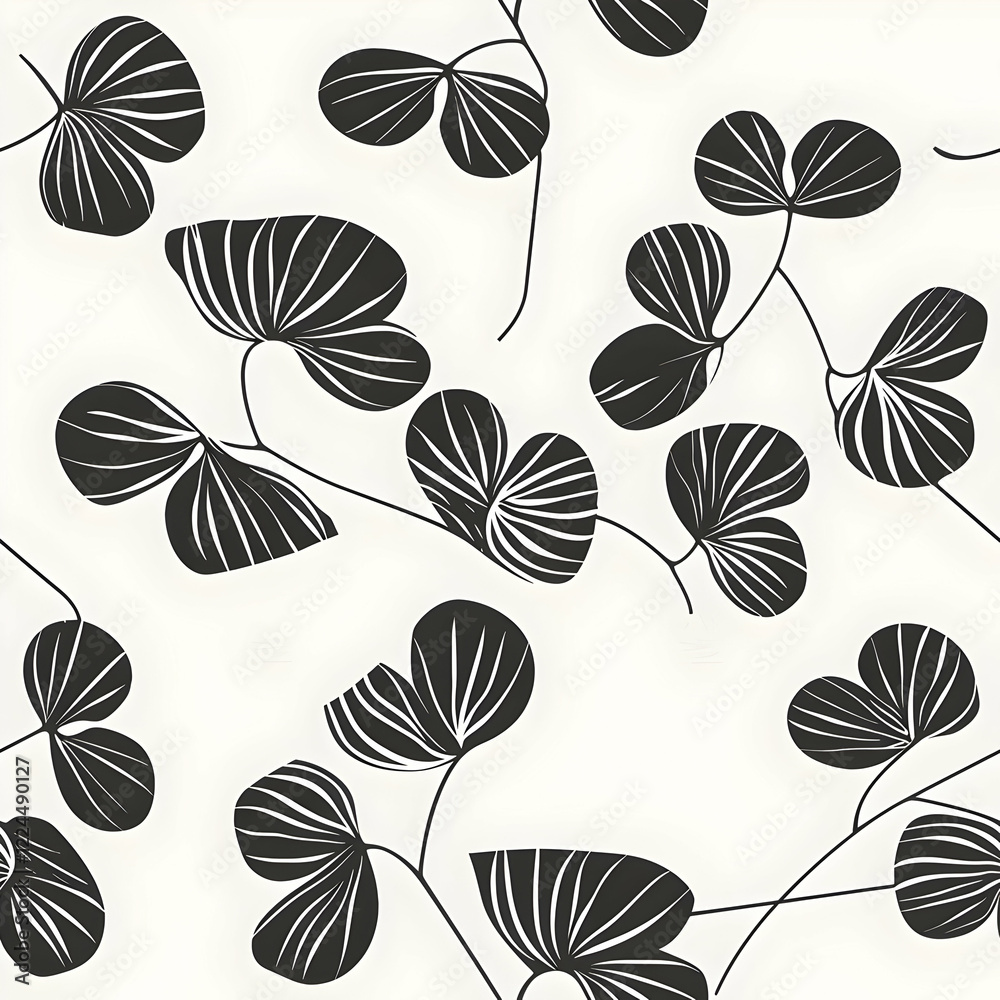 Fototapeta premium A seamless pattern featuring stylized black leaves on a light background.