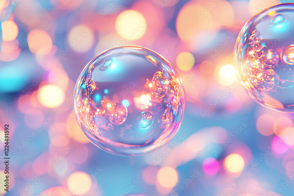 Colorful soap bubbles floating against a dreamy pastel background, creating a whimsical atmosphere Colorful soap bubbles floating against a dreamy pastel background, creating a whimsical atmosphere