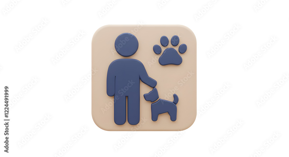 3D Dog Walking Icon App Design Beige and Blue isolated on white background. Generative AI 3D Dog Walking Icon App Design Beige and Blue isolated on white background. Generative AI