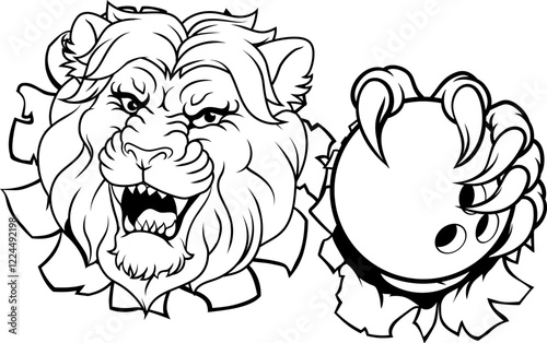 A lion ten pin bowling ball animal sports team mascot
